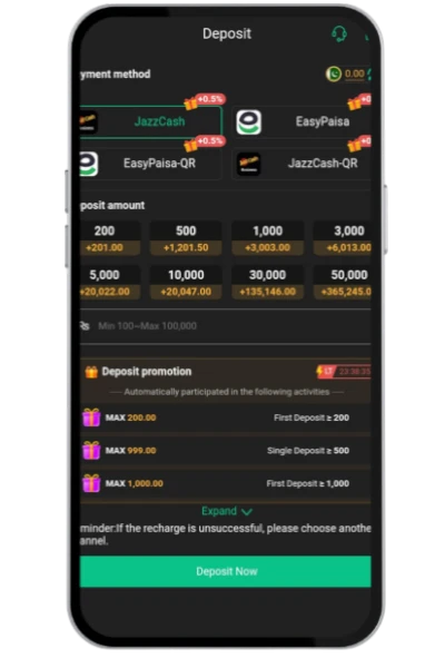The BV999 Game APK deposit menu features JazzCash and EasyPaisa payment options.