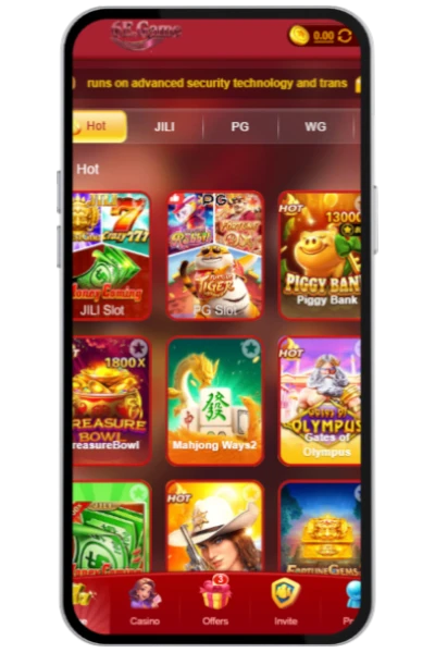 6E game home screen and game categories.