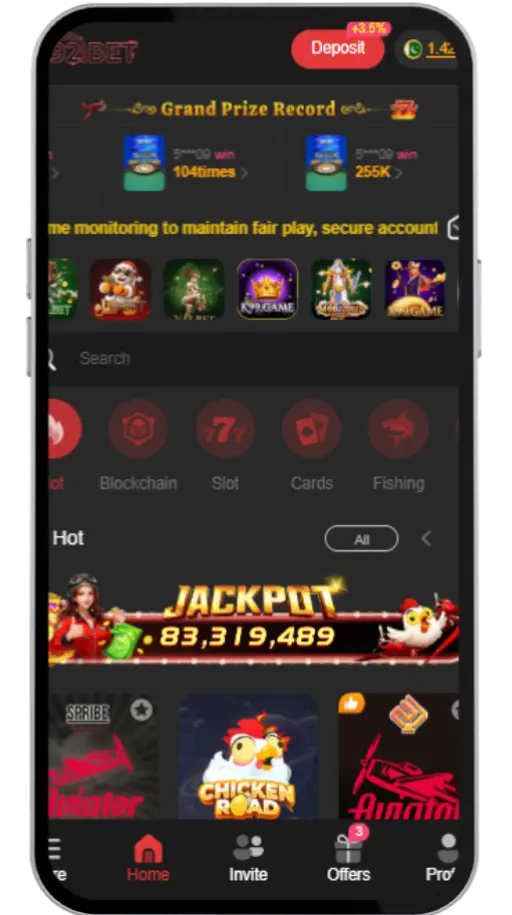 x92Bet game Home screen